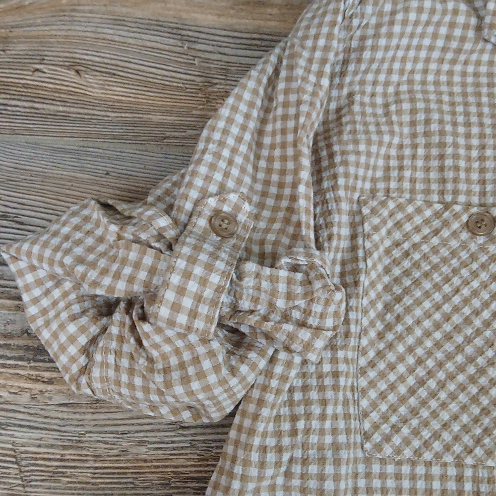Short Sleeve Button Down Checkered Patterned Ligh… - image 4
